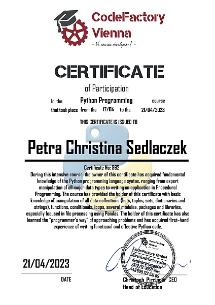 CodeFactory Vienna Python Programming Certificate